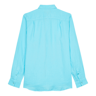 Camisa de lino lisa para hombre Lazulii blue vista trasera