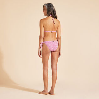 Top de bikini anudado alrededor del cuello con estampado floral de jacquard para mujer Marshmallow vista trasera desgastada