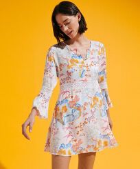 Women Short Dress Peaceful Trees White front worn view