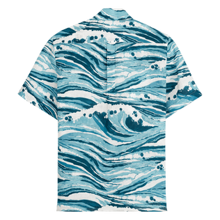 Camicia bowling uomo in lino Wave - Vilebrequin x Maison Kitsuné Blu vista posteriore