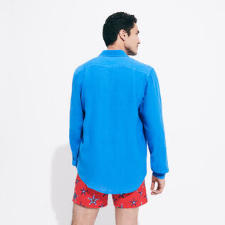 Camisa de lino lisa para hombre Earthenware vista trasera desgastada