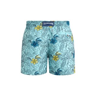 Men Swim Trunks Embroidered Flowers - Limited Edition Blue note back view