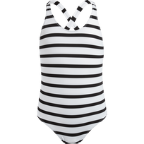 Girls One-piece Swimsuit Rayures Black/white front view