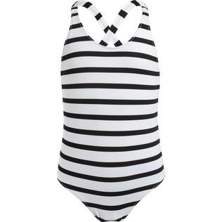 Girls One-piece Swimsuit Rayures Black/white front view