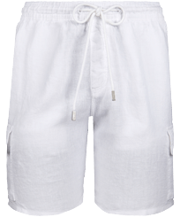 Men Cargo Linen Bermuda Shorts Solid White front view