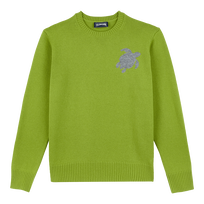 Men Wool and Cashmere Crewneck Sweater Turtle Matcha front view