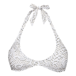 Women Rounded Neckline Bikini Top Dentelles White front view