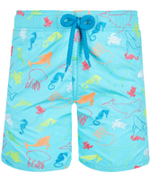 Boys Embroided Swim Shorts Focus Lazuli blue front view