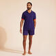 Men Organic Cotton Pique Polo Shirt Solid Midnight front worn view