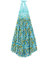 Femme AUTRES Imprimé - Robe longue dos nu en coton femme Butterflies, Lagon vue de face