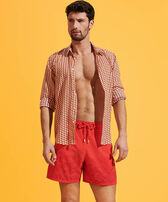 Men Swim Shorts Water-reactive Crabs & Shrimps Poppy red front worn view