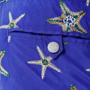 Men Swim Shorts Embroidered Starfish Dance - Limited Edition Purple blue details view 2