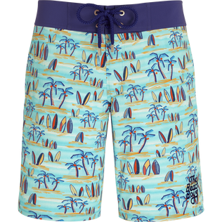 Men Swim Trunks Palms & Surfs - Vilebrequin x The Beach Boys Lazulii blue front view