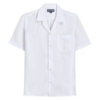 Camisa de bolos de lino de color liso para hombre Blanco vista frontal