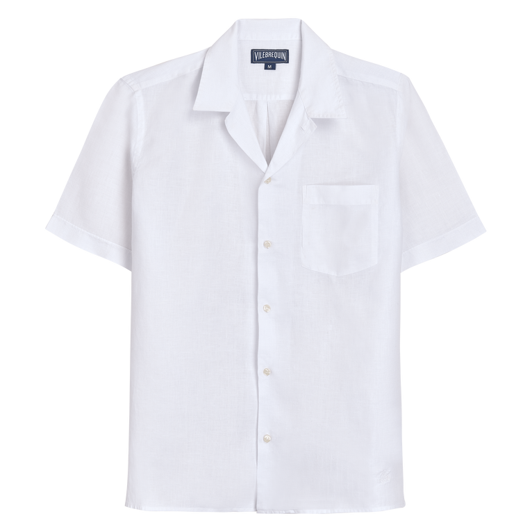 Men Bowling Linen Shirt Solid - Charli - White - Size XXL - Vilebrequin