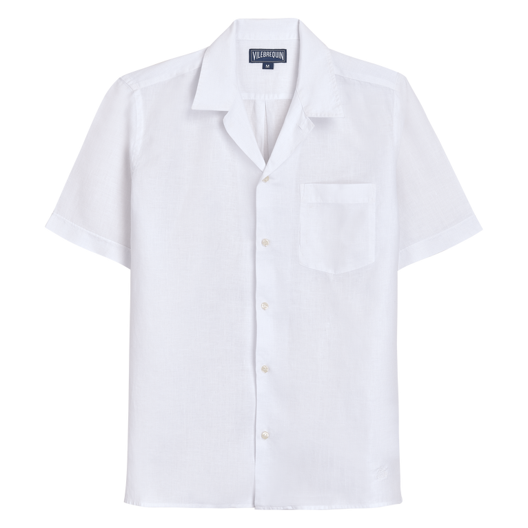 Camisa De Bolos De Lino De Color Liso Para Hombre - Camisa - Charli - Blanco