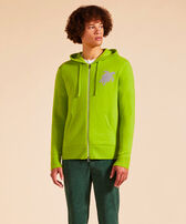 Men Full Zip Cotton Cashmere Cardigan Matcha front worn view