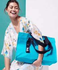 Unisex Beach Bag Solid Curacao front worn view
