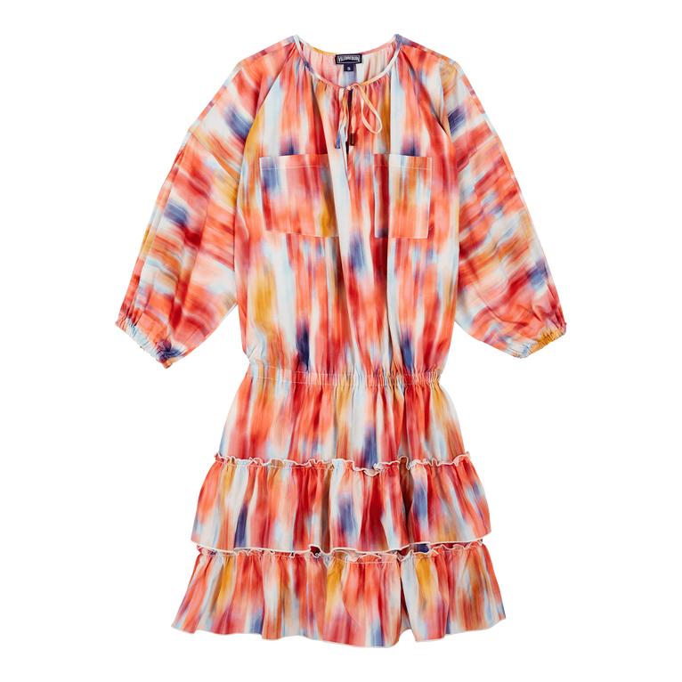 Women Cotton Ruffled Dress Ikat Flowers - Dress - Lauriane - Multi - Size XL - Vilebrequin