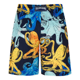 Bañador largo con estampado Poulpes Aquarelle para hombre Azul marino vista trasera