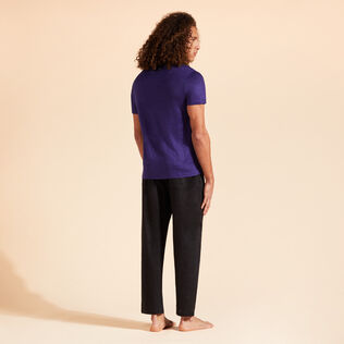 T-shirt in jersey di lino tinta unita Midnight vista indossata posteriore