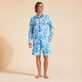 Leichtes Tahiti Flowers Unisex-Hemd aus Baumwollvoile Weiss Vorderseite getragene Ansicht