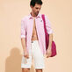 Camicia uomo a righe in seersucker Rosa caramella dettagli vista 1