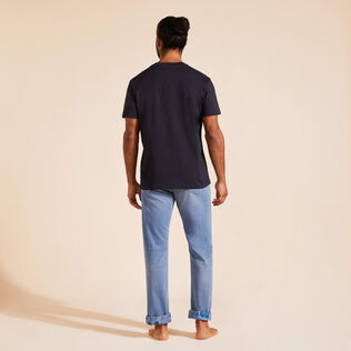 Camiseta de algodón con estampado Surf's Up para hombre Azul marino vista trasera desgastada