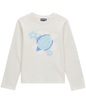 T-Shirt aus Baumwolle mit Schildkröten- und Blumen-Print für Mädchen Off white Vorderansicht