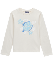 T-Shirt aus Baumwolle mit Schildkröten- und Blumen-Print für Mädchen Off white Vorderansicht