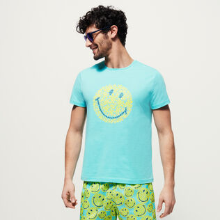 男士 Turtles Smiley 全棉 T 恤 —— Vilebrequin x Smiley® Lazuli blue 正面穿戴视图