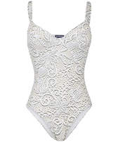 Bañador de una sola pieza con estampado Dentelles para mujer Blanco vista frontal