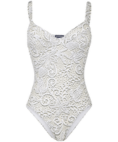 Women One-piece Swimsuit Dentelles White front view