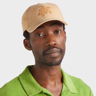 Unisex Linen Cap Solid Mocha front worn view