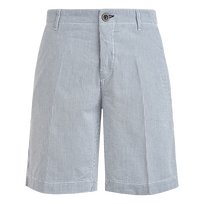 Men Cotton Bermuda Shorts Seersucker Jeans blue front view