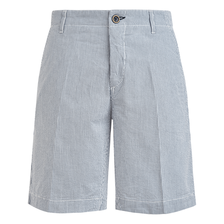 Men Cotton Bermuda Shorts Seersucker - Ponche - Blue