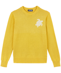 Men Cotton and Cashmere Crewneck Sweater Turtle Gelb Vorderansicht