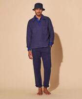 Men Navy Linen Full Look  vista frontale