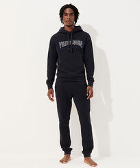Men Jogger Cotton Pants Solid Navy front worn view