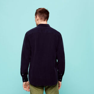 Men Corduroy Shirt Solid Navy back worn view