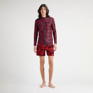 Men Zipped Long Sleeves Rashguard Flowers Poppy red front worn view