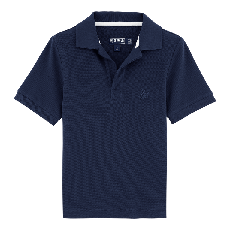 Cotton Pique Boys Polo Shirt Solid - Polo - Pantin - Blue - Size 14 - Vilebrequin