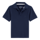 Polo garçon en piqué de coton uni Bleu marine vue de face