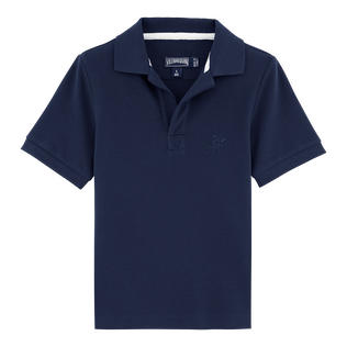 Boys Changing Cotton Pique Polo Shirt Solid Navy front view