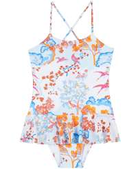 Girls One-piece Swimsuit Peaceful Trees White front view