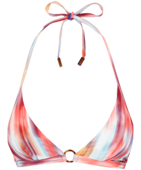 Women Halter Bikini Top Ikat Flowers Multicolor front view