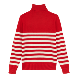 Men Striped Cotton and Cashmere Turtleneck Pullover Jacquard Tortue Red back view