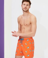Men Swim Trunks Embroidered 2009 Les Requins - Limited Edition Guava front worn view