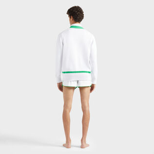 Men Cotton Cardigan Turtle Jacquard Bicolor Laser back worn view