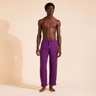 Pantalón de lino liso para hombre Grape vista frontal desgastada